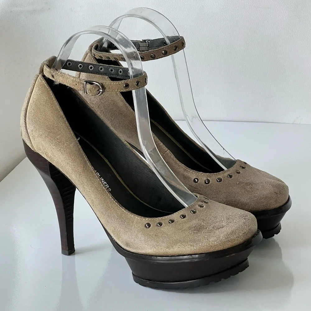 Lisa for Donald j Pliner Leather Platform Pumps with Studded Ankle Strap Size 8